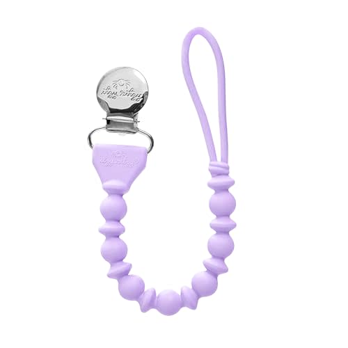Itzy Ritzy Silicone Pacifier Clip 100% Food Grade Silicone Pacifier Strap with Clip Keeps Pacifiers, Teethers & Small Toys in Place Features One-Piece Design & Silicone Cord (Purple)