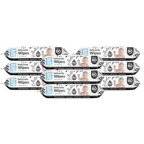 Hello Bello Unscented Baby Wipes I Plant Based Wipes for Sensitive Skin Made with 99% Water and Aloe for Babies and Kids I 180 Count (Pack of 3) Total 540 Count