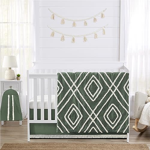 Sweet Jojo Designs Dark Green Boho Arrow Boy Girl Gender Neutral Baby Crib Bedding Set Infant Nursery Room Blanket Fitted Sheet Skirt Diaper Stacker 4p Modern Bohemian Farmhouse Southwest Diamond Tuft