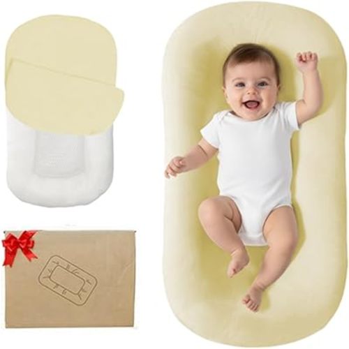 Baby Lounger, Bionic Design Baby Lounger for Newborn 0-24 Months, Soft Organic Cotton Breathable Lounger for Infants (Yellow)