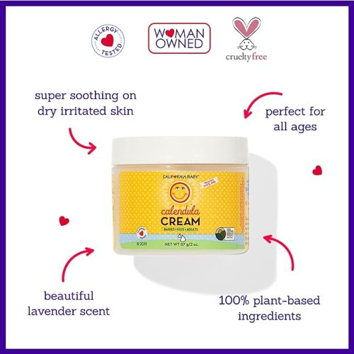 California Baby Calendula Cream | Ultra-Soothing Baby Face Cream | 100% Plant-Based | Organic Calendula + Aloe Vera | Lavender Scent | Baby Lotion For Sensitive Skin | Allergy Friendly | 2 oz / 57g - 2 Fl Oz (Pack of 1)