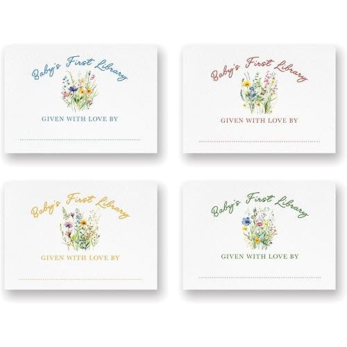 Baby's First Library Bookplates with Wild Flowers, Set of 48 Library Stickers, Baby Shower Gift