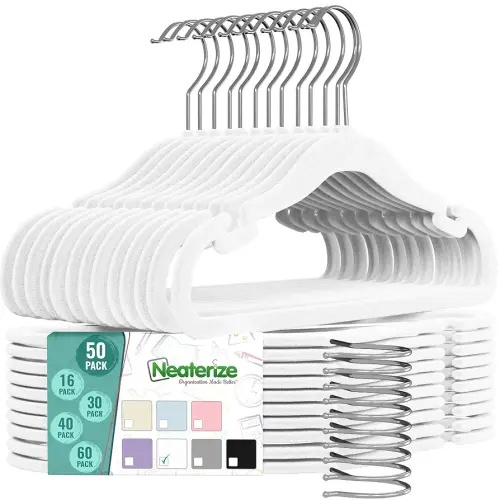Velvet Kids Hangers 50 Pack - White Toddler Hangers with Notches, Heavy Duty Non-Slip Velvet Baby Hanger
