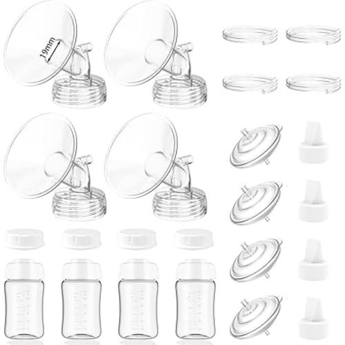4packs 19mm Full Breast Replacement Pump Parts for Spectra S1 S2 9 Plus Synergy Gold Include 13mm Flange,Valve,Backflow Protector,Tube,Bottle,Caps, Fit for Motif Luna Cimilre Ameda MYA Pump