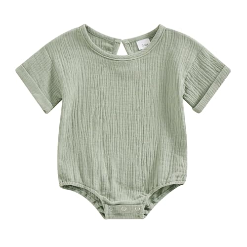 Merqwadd Baby Boy Girl Bubble Romper Infant Oversize Plain Crewneck T-Shirt Bodysuit Tops