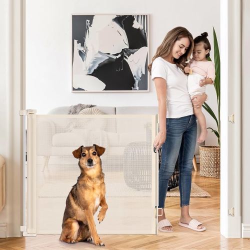 Retractable Baby & Dog Gate - Extends Up to 55" Wide Mesh Gate for Indoor & Outdoor Use, Beige