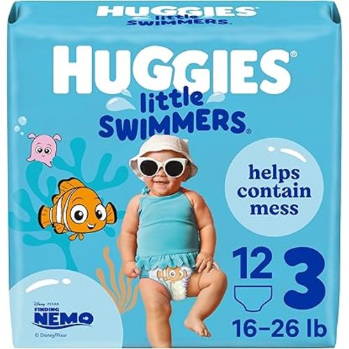 Huggies Little Swimmers Disposable Swim Diapers, Swimpants, Size 3 Small (16-26 lb.), 12 Ct. (Packaging May Vary)