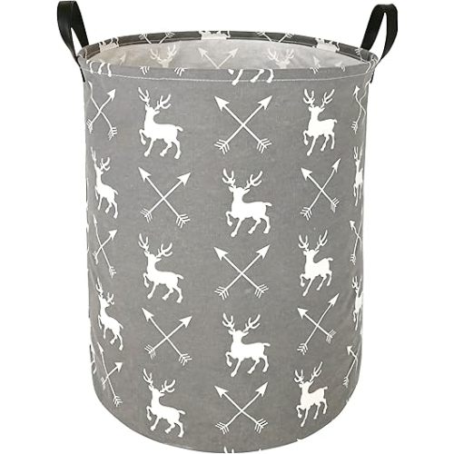 19.7 Inch Round Kids Laundry Clothes Hamper Laundry Basket with Handles,Baby Toys Storage Organizer Bins Laundry Gift Basket for Boys and Girls Room, Bedroom Decorate (Deer)