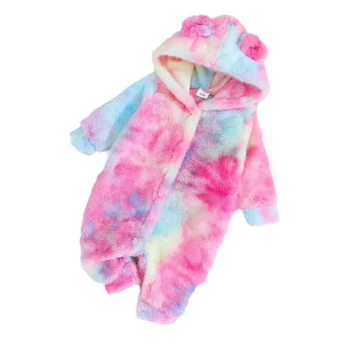 Onesies Cute Rainbow Color Hooded Door Opening Long Sleeve Baby Girl Romper Pink 3 Months-6 Months