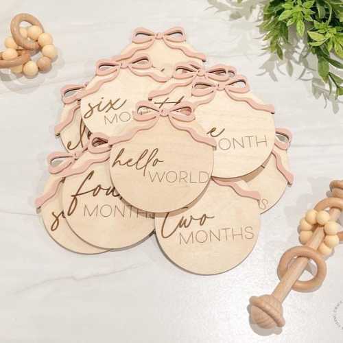Bow Wooden Monthly Milestone Discs For Baby Photos | Monthly Milestone Marker | Milestone Cards | Monthly Signs For Baby Girl