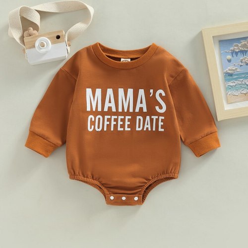 Infant Baby Boy Girl Mamas Coffee Date Print Long Sleeve Bubble Romper Size 3M