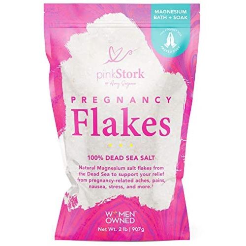 Pink Stork Pregnancy Flakes: Bath Salts with Pure Magnesium (Unscented), Alleviates Pregnancy Aches & Pains, Morning Sickness Relief, Women-Owned, 2 lbs