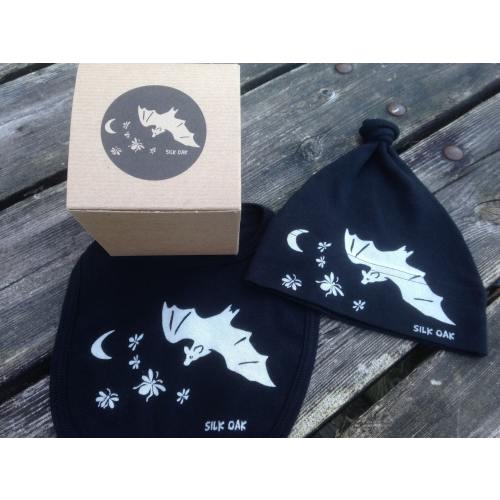 Bats and Fireflies Bib & Hat Set in Organic Cotton w/ Gift Packaging