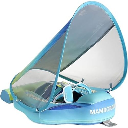 Mambobaby Float Add Tail Baby/Infant Swim Float with Canopy, Non-Inflatable Solid Upgrade Soft Waterproof Skin-Friendly Leather Material (Standard Edition Gradient)