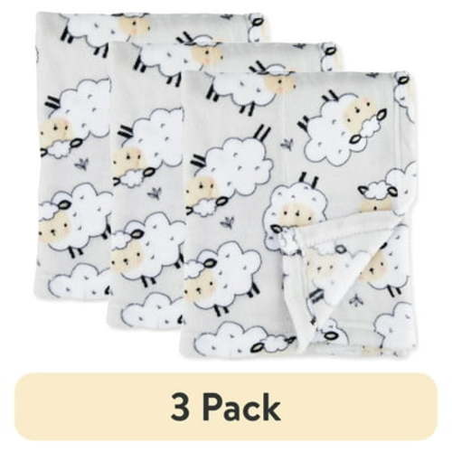 (3 pack) Parent's Choice Grey Sheep Plush Baby Blanket,Infant Unisex, 30" x 36"
