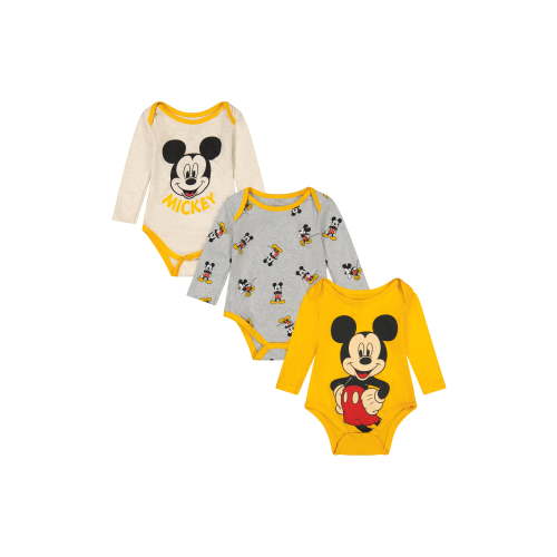 Disney Mickey Mouse Baby Boy 3 Pack Bodysuits, Sizes 0-9M