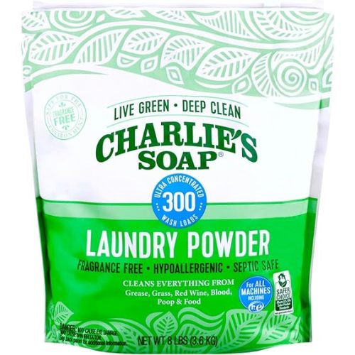 Charlie’s Soap Laundry Powder (300 Loads, 1 Pack) Hypoallergenic Deep Cleaning Washing Powder Detergent – Eco-Friendly, Safe, and Effective