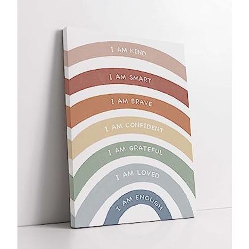 LiTiu Boho Rainbow I Am Kind I Am Smart I Am Brave Positive Affirmation Framed Wall Art Canvas Prints Decor,11”x 14”,Modern Artwork Decorations For Home Bedroom Living Room Nursery Kids Room