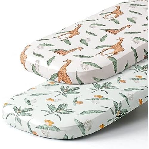 Stretch Fitted Bassinet Sheet Set BROLEX 2 Pack Cradle Sheets for Bassinet Pad/Mattress,Unisex Boys Girls,Ultra Soft,Giraffe Leaf
