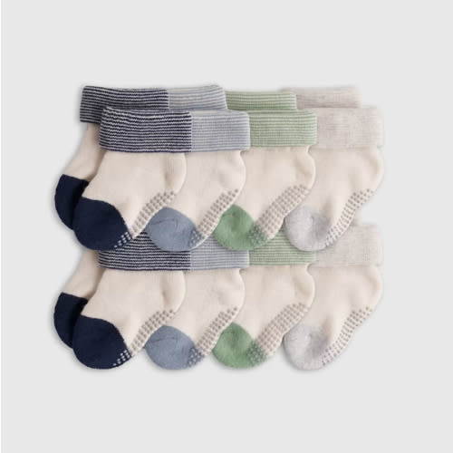 Organic Gripper Fold Over Socks 8-Pack - Baby Boy