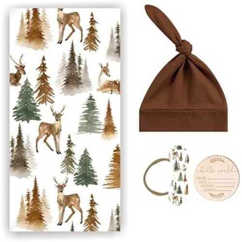Baby Swaddle Set Newborn Hat Headband Beanie Swaddling Blanket Newborn Infant Swaddle Hat Baby Blankets for Baby Girl Boy