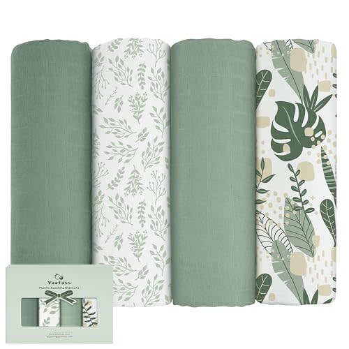Yoofoss Muslin Swaddle Blankets, 4-Pack Receiving Blankets for Baby Boys and Girls, 47 x 47 Inches Baby Blankets Neutral Swaddle Wrap 70% Rayon from Bamboo and 30% Cotton