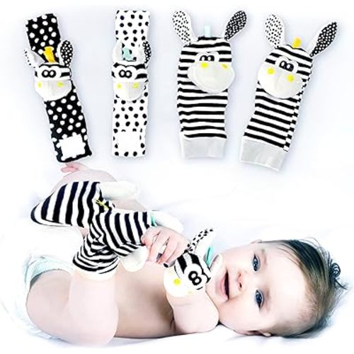 BABY K Foot Finder Socks & Wrist Rattles (Set J) - Newborn Toys for Baby Boy or Girl - Brain Development Infant Toys - Hand and Foot Rattles Suitable for 0-3, 3-6, 6-12 Months Babies