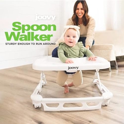 Joovy Spoon Baby Walker & Activity Center Featuring Three Adjustable Heights, Tough Luggage Grade Seat Material, and 30 lb Weight Capacity - JPMA Safety Certified (Charcoal)
