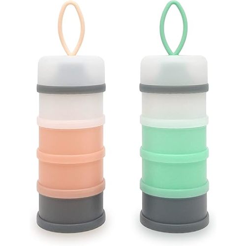 Baby Formula Dispenser, Portable Milk Powder Dispenser Container, Baby Feeding Travel Storage Container, formula mixer, formula holder, BPA Free, 4 Compartments, 2 Packs, dispensador de fórmula