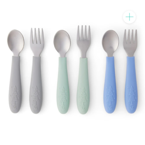 Babies/Toddler Stainless Steel Spoons + Forks with Silicone Handle