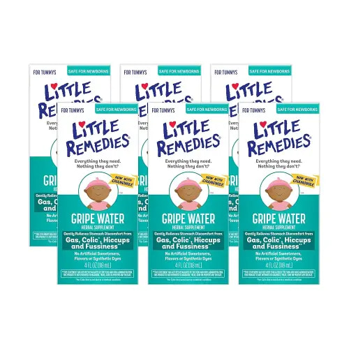 Little Remedies Gripe Water for Babies, Colic and Baby Gas Relief for Newborns, 4 Fl Oz, 6 Pack