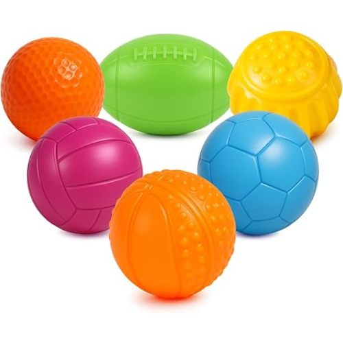Sensory Soft Balls, 6 PCS Baby Bath Toys 6-12 Months | Bright Colors, 6PCS No Hole Textured Soft Balls, Toddler Sensory Sports Ball Set, Fine Motor Skills, Montessori Gifts