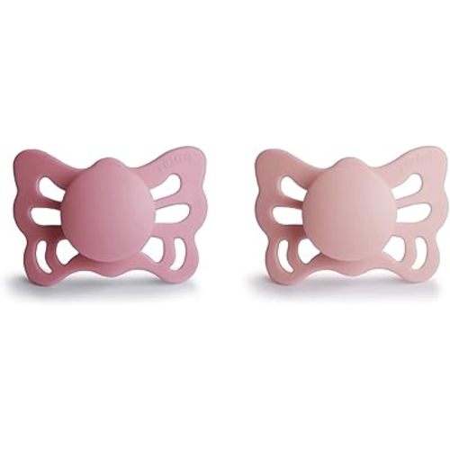 FRIGG Butterfly Anatomical SilkySoft Silicone Baby Pacifier | Made in Denmark | BPA-Free (Cedar/Baby Pink, 0-6 Months)