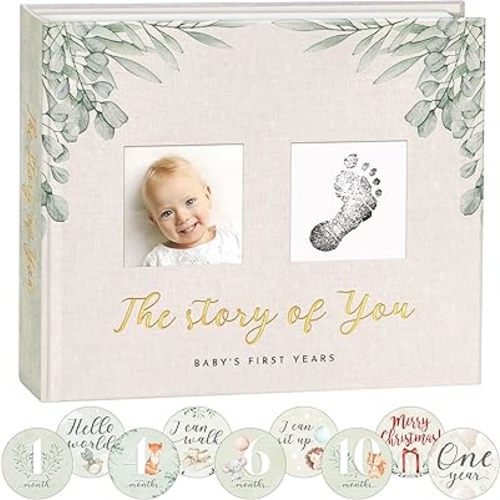 Baby Memory Book for the Modern Minimalist - Gender Neutral Journal Scrapbook - Monthly Milestone Book includes 24 milestone stickers - Record a Milestone for Every Event from Birth to Age 5