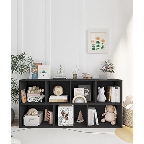 Montessori Book Shelf with Toy Storage, Kids Toy Organizer Wooden Storage Shelves for Kids Room Classroom Playroom, Black