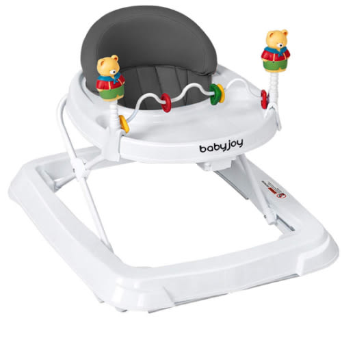 BABY JOY Baby Walker, Foldable Activity Walker with Adjustable Height, Large Tray & Removable Toys, Baby Walker with Wheels for Boys Girls 6-18 Months (Gray)