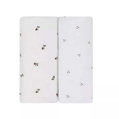 ELY`S & CO. 2 PACK WATERPROOF CRIB SHEETS - BERRY AND CLUSTER DOT LAVENDER