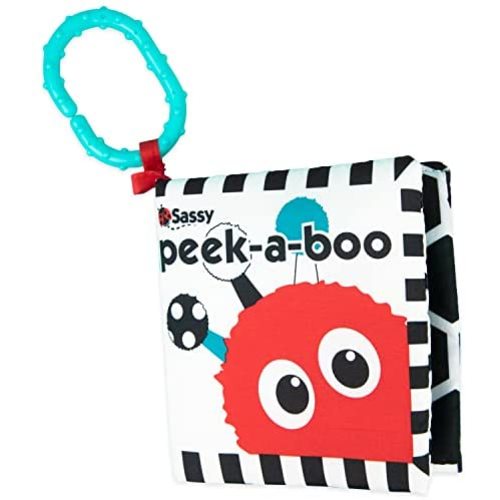 Sassy Peek-a-Boo Activity Book with Attachable Link for On-The-Go Travel | Black & White | for Ages Newborn and Up