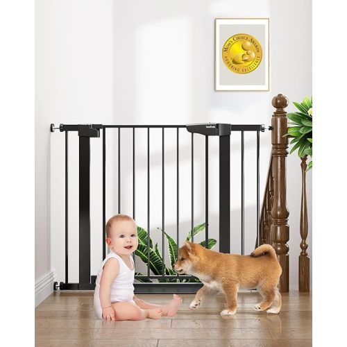 Cumbor 29.7-40.6" Baby Gate for Stairs, Mom's Choice Awards Winner-Dog Gate for Doorways, Pressure Mounted Self Closing Pet Gates for Dogs Indoor, Durable Safety Child Gate with Easy Walk Thru Door