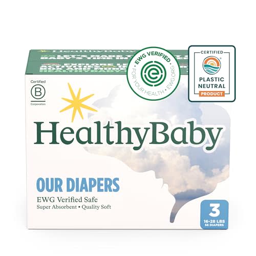 HealthyBaby Our Diapers | EWG Verified Safe & Plant-Based Diapers | Leak Protection | Soft Organic Cotton Shell | Chlorine-Free Diaper for Sensitive Skin | Size 3 (16-28 lbs) 58 Count