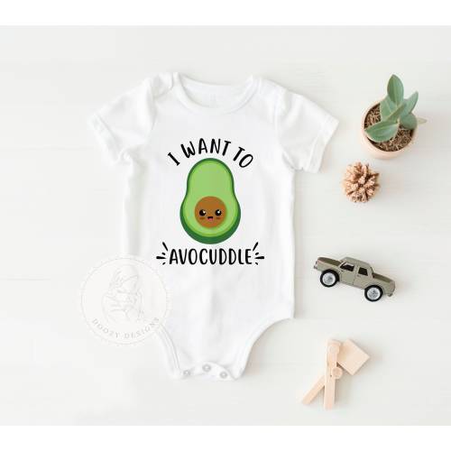 Avocado Baby Bodysuit, I Want to Avocuddle, Avacado Shirt for Kids, Cute Food Baby Shower Gifts, Vegan Baby Clothes