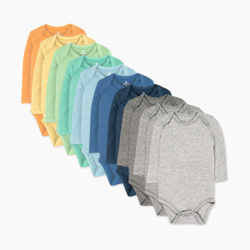 Honest Baby Clothing 10-Pack Organic Cotton Long Sleeve Bodysuits - Rainbow Blues, Nb, 10
