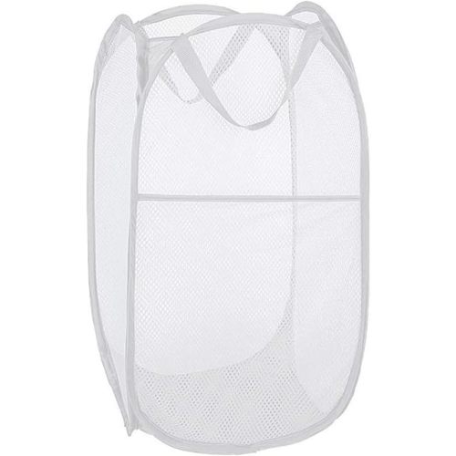 Bud Mesh Pop up Laundry Hamper, Portable Foldable Clothes Hamper for Kids Room, College Dorm or Travel, Collapsible for Storage, White