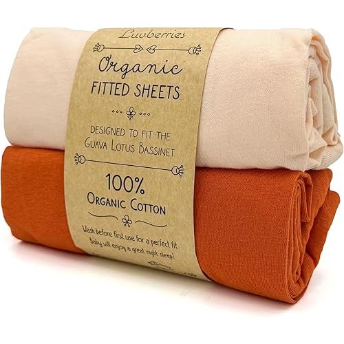 100% Organic Cotton Bassinet Sheets (Set of 2) for The Guava Lotus Travel Bassinet - Baby and Newborn, Fitted Bassinet Sheets, for Boys & Girls (Peach Tones)