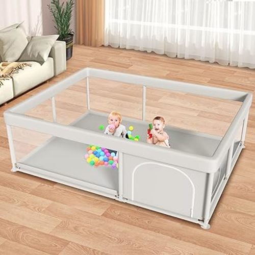 Large Baby Playpen 65x50 Inch, PlayPen for Babies and Toddlers, Sturdy Safety Play Yard for Indoor & Outdoor with Zipper Gates, Anti-Fall