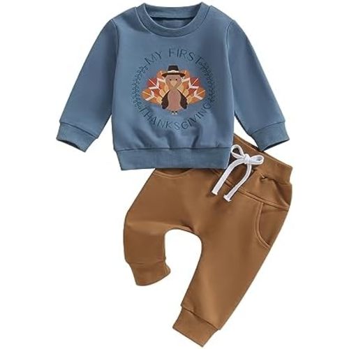 Toddler Baby Boy Thanksgiving Outfit Turkey Long Sleeve Sweatshirt Pants My First Thanksgiving Baby Boy Outfit