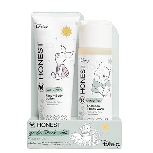 The Honest Company 2-in-1 Cleansing Shampoo + Body Wash and Face + Body Lotion Bundle + Disney Design | Gentle for Baby | Dermatologist Tested | Sensitive Fragrance Free, 18.5 fl oz