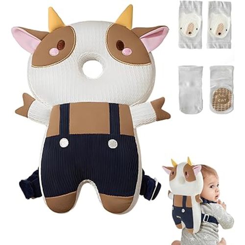 WKC Baby Head Protector Backpack with Knee Pads & Non-Slip Socks, Toddler Safety for Crawling & Walking (Style 23)