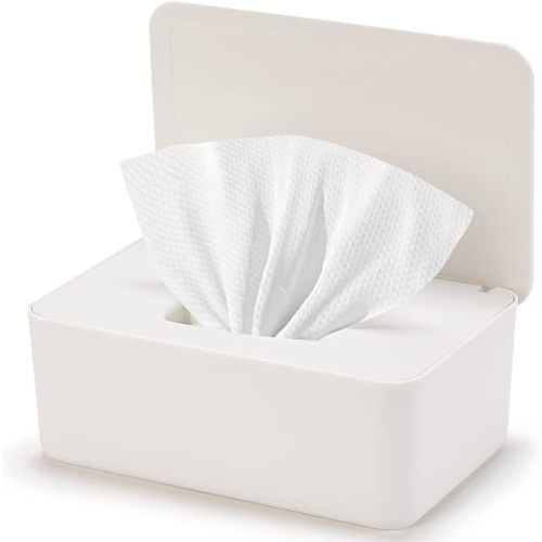 Baby Wipes Dispenser, Wipe Holder for Baby & Adult,Keeps Wet Tissue Fresh, Non-Slip Wipes Case, Wipe Container with Sealing Design Lid (1-White) - 1-white