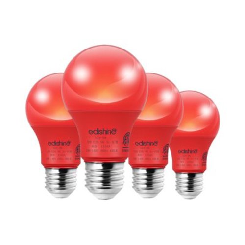 EDISHINE Red LED Light Bulbs for Holiday Party Decoration, A19 9W LED Bulbs 60W Equivalent E26 Base 4 Pack, ETL Listed